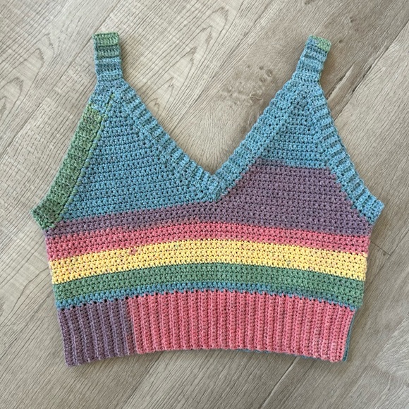 Tops - Hand Crocheted Custom Seamless Rainbow Cropped Tank Top
